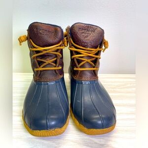 Sperry Top Sider Saltwater Waterproof Duck Boots Brown Navy Blue Women's SZ W6.5